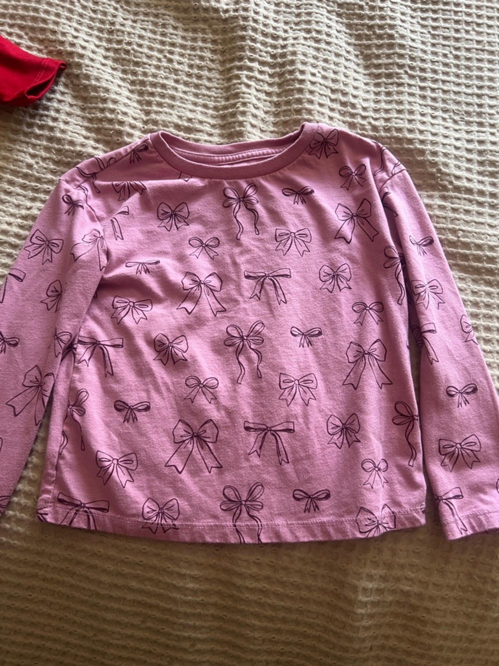 Cat and Jack Kids Pink Long-Sleeve Bow Print Top